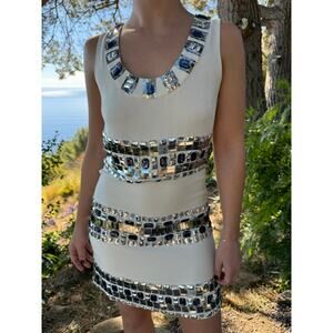 Tory Burch Embellished Gem Jeweled Sleeveless Shift Mini Dress